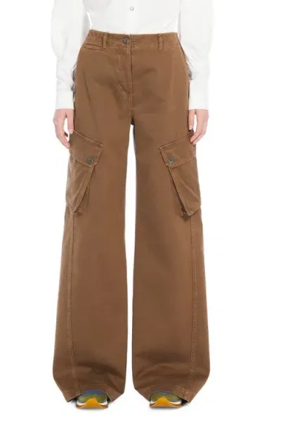 Max Mara Elvy Wide Leg Cotton Cargo Pants In Brown