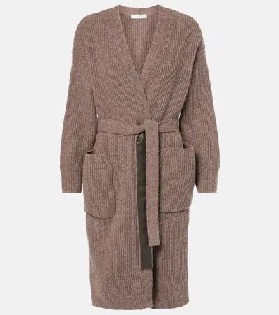 Max Mara Leisure Emblema Longline Wool Blend Belted Duster Cardigan In Brown