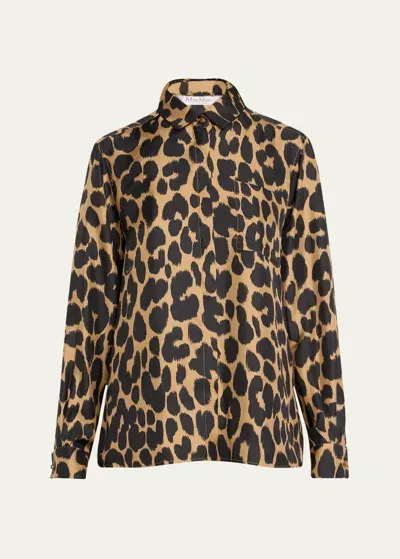 Max Mara Etna Leopard Print Button-front Shirt In Camel