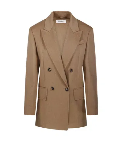 Max Mara Falster Double-breasted Long-sleeved Jacket In Beige