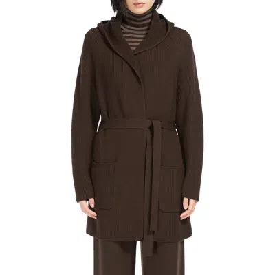 Max Mara Finezza Hooded Virgin Wool Cardigan In Brown