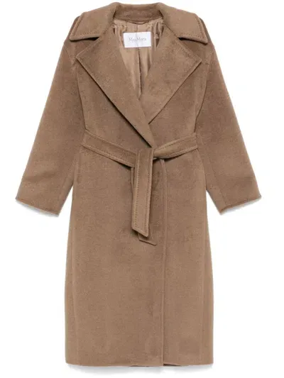 Max Mara Fragore Belted Long Coat In Brown