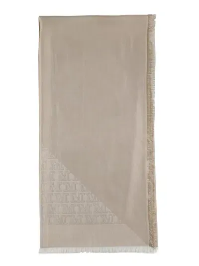 Max Mara Fringe Edge Logo Scarf In Beige