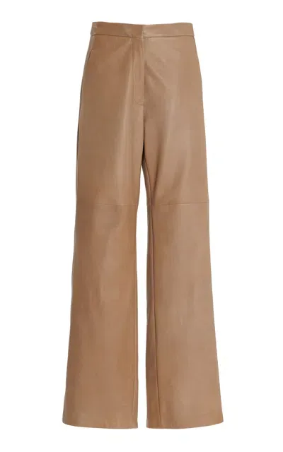 Max Mara Getti Leather Straight-leg Pants In Taupe