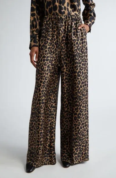 Max Mara Ghinea Leopard Print Silk Wide Leg Pants