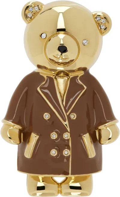 Max Mara Shiny Metal Bear Brooch In Gold