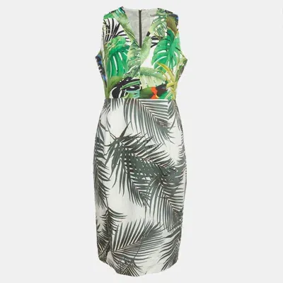 Pre-owned Max Mara Green Tropical Print Cotton Midi Dress L