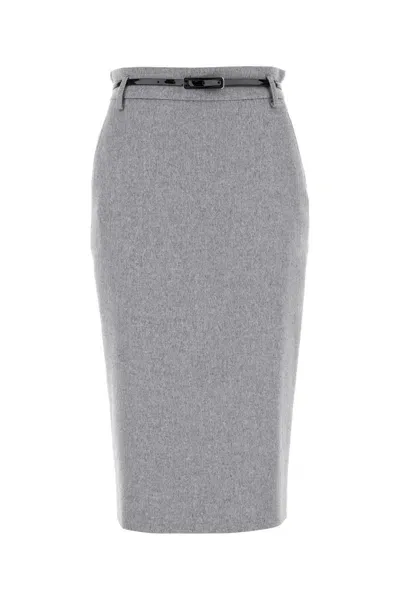 Max Mara Grey Wool Ginseng Skirt