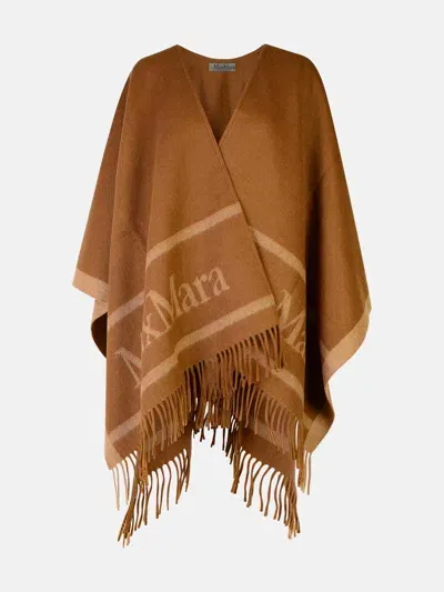 Max Mara Logo Detailed Fringed Cape In Brown