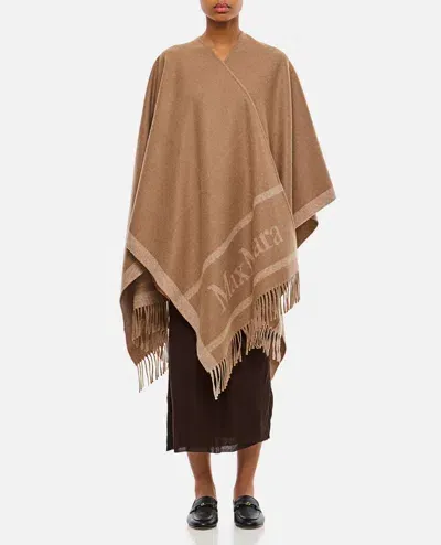 Max Mara Hilde Logo Wool Cape In Brown