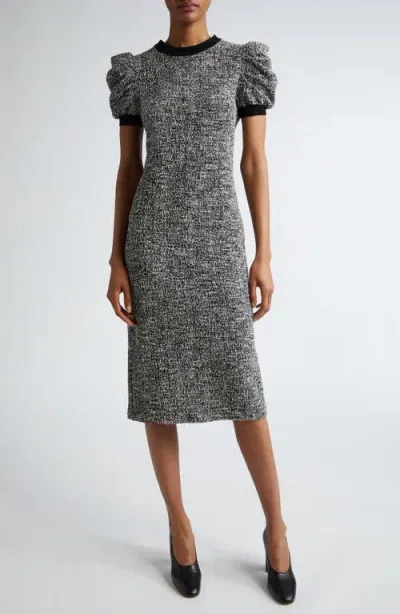 Max Mara Ieti Puff Sleeve Tweed Knit Midi Dress In Beige