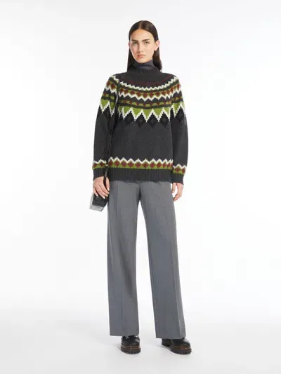 Max Mara Jacquard Wool Sweater In Grau