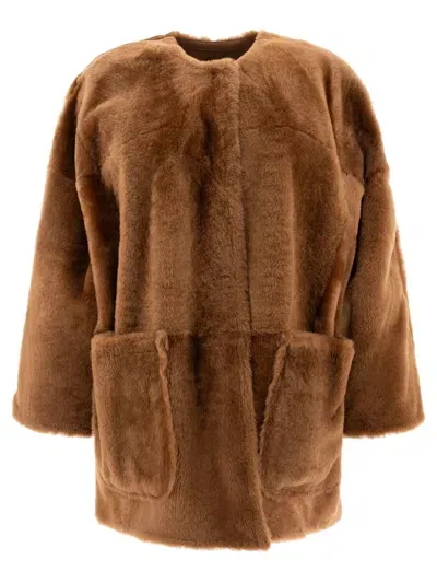 Max Mara Lacon Shearling Reversible Coat Coats Brown