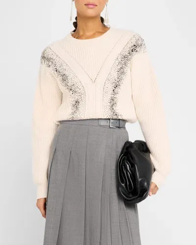 Max Mara Lessy Ribbed Bead-embellished Wool Sweater In Albino