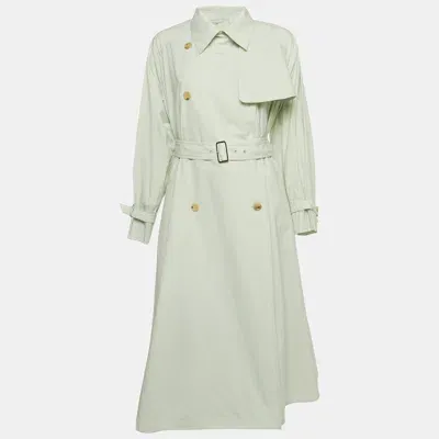 Pre-owned Max Mara Light Green Cotton Double Breasted Falster Trench Coat S