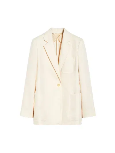 Max Mara Single Breasted Linen Blazer In White