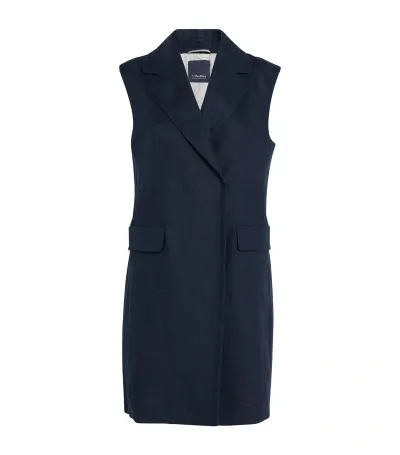 Max Mara Linen Sleeveless Blazer In 2 Navy