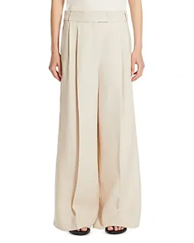 Max Mara Lira Wide Leg Linen Trousers In Beige