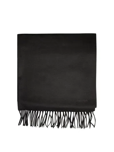 Max Mara Logo Embroidered Fringed Edge Scarf In Black