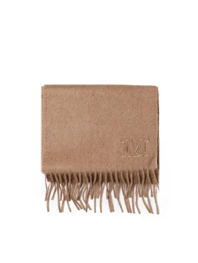 Max Mara Logo Embroidered Fringed Scarf In Brown