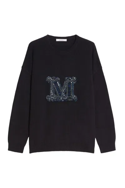 Max Mara Logo Embroidered Knitted Jumper In Blue