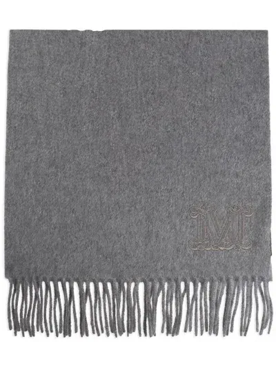 Max Mara Logo-embroidered Scarf In Grey