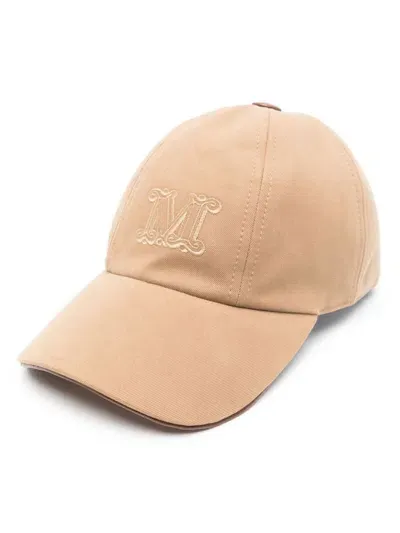 Max Mara Logo-embroidered Twill Cap In Brown