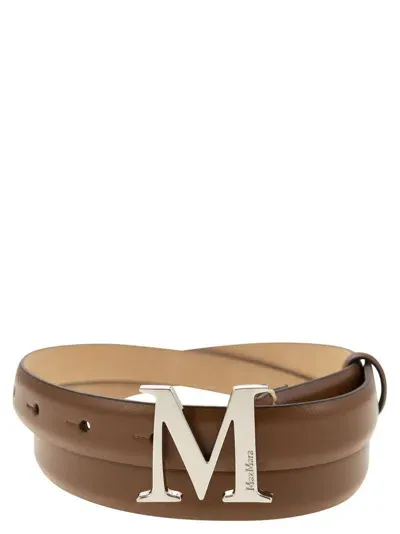 Max Mara Logo Plaque Belt In Brown