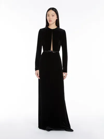 Max Mara Long Dress In Sateen Velvet In Green