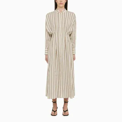 Max Mara Striped Linen Canvas Long Shirt Dress In White