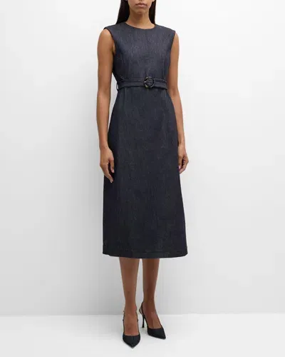 Max Mara Lucilla Sleeveless Belted Denim Midi Dress In Midnight Blue