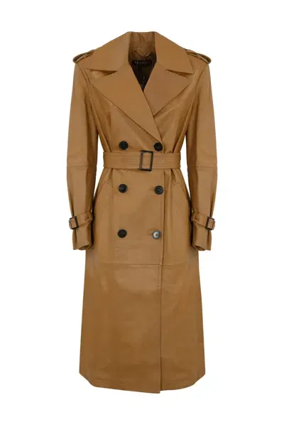 Max Mara Mangiaro Nappa Trench Coat In Caramello