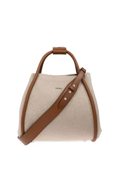 Max Mara Marine Logo Plaque Top Handle Bag In Beige