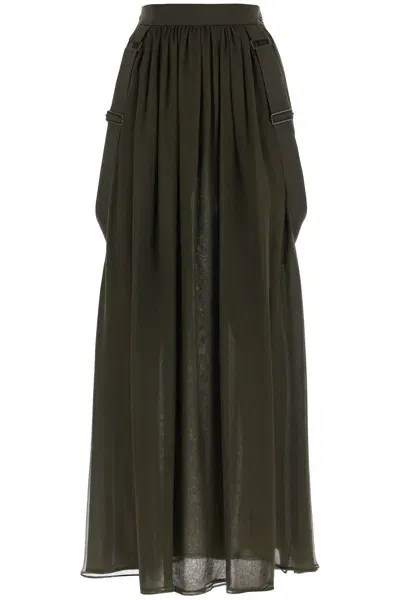 Max Mara Maxi Silk Chiffon Jedy Skirt In In Green,khaki