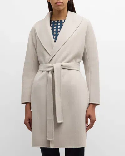 Max Mara Messi Brushed Wool Belted Coat In Pearl Grey