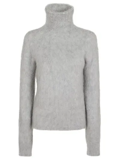 Max Mara Mock Neck Sweater In Alpaca Blend Yarn In Gray