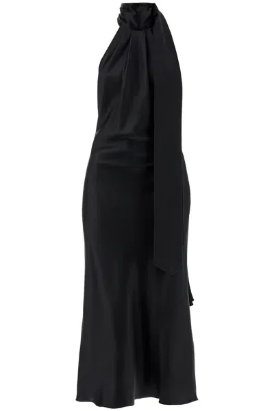 Max Mara 'moli' Silk Satin Midi Dress In Black