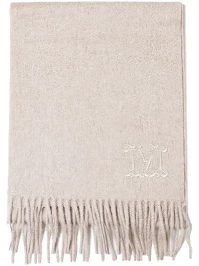 Max Mara Monogram-embroidered Cashmere Scarf In White