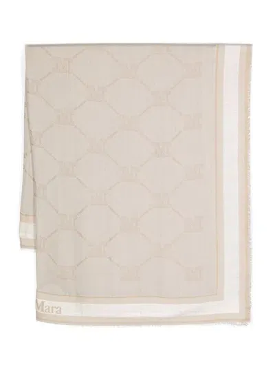 Max Mara Monogram-jacquard Wool-blend Scarf In Neutrals