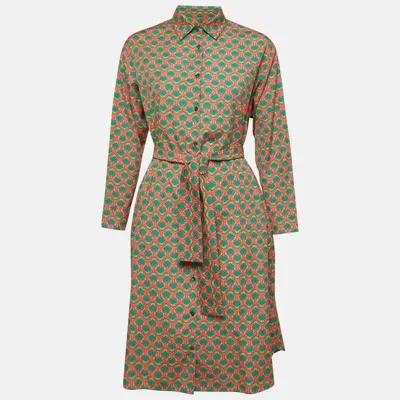 Pre-owned Max Mara Multicolor Printed Cotton Belted Shirt Dress S