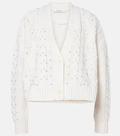 Max Mara Musica Cable-knit Wool And Cashmere Cardigan In White