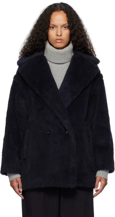 Max Mara Navy Olga Short Faux-fur Coat In 005 Ultramarine