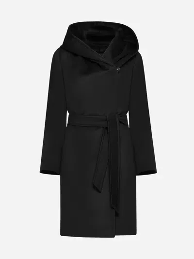 Max Mara Newmang Hooded Wool Coat In Black