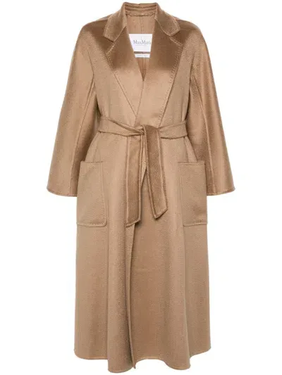 Max Mara Notched-lapels Belted Coat In Neutrals