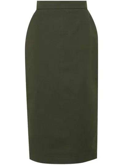 Max Mara Cotton Pencil Midi Skirt In Greenolive