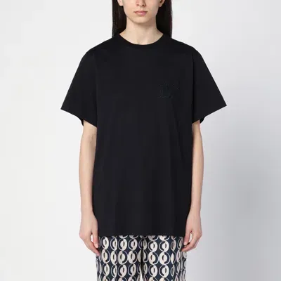 Max Mara Oversized Black Cotton T-shirt With Logo Embroidery