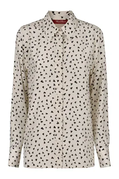 Max Mara Black Patterned Crepe De Chine Shirt In Crema