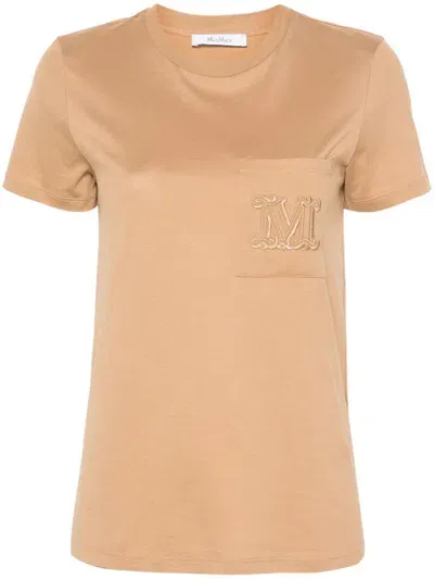 Max Mara Papaia Logo-embroidered T-shirt In Beige