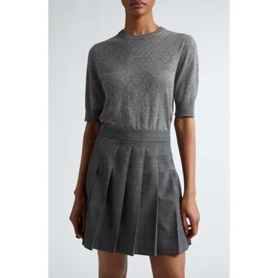 Max Mara Patrik Diamond Pointelle Short Sleeve Sweater In Grey