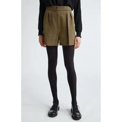 Max Mara Patroni Houndstooth Pleated Wool Blend Shorts In Brown/black Multi Colour